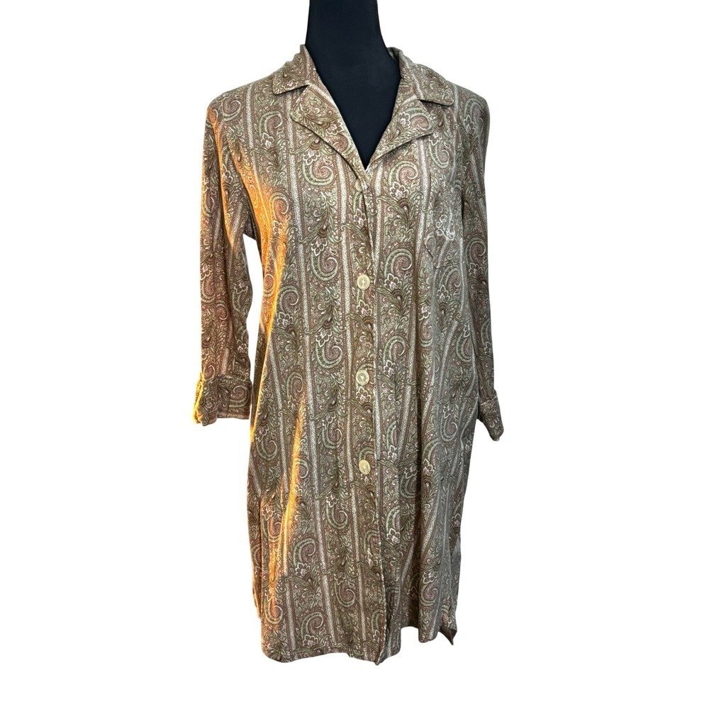 LAUREN Ralph Lauren Paisley Print Button Front Long Sleeve PJ Shirt Dress Size L